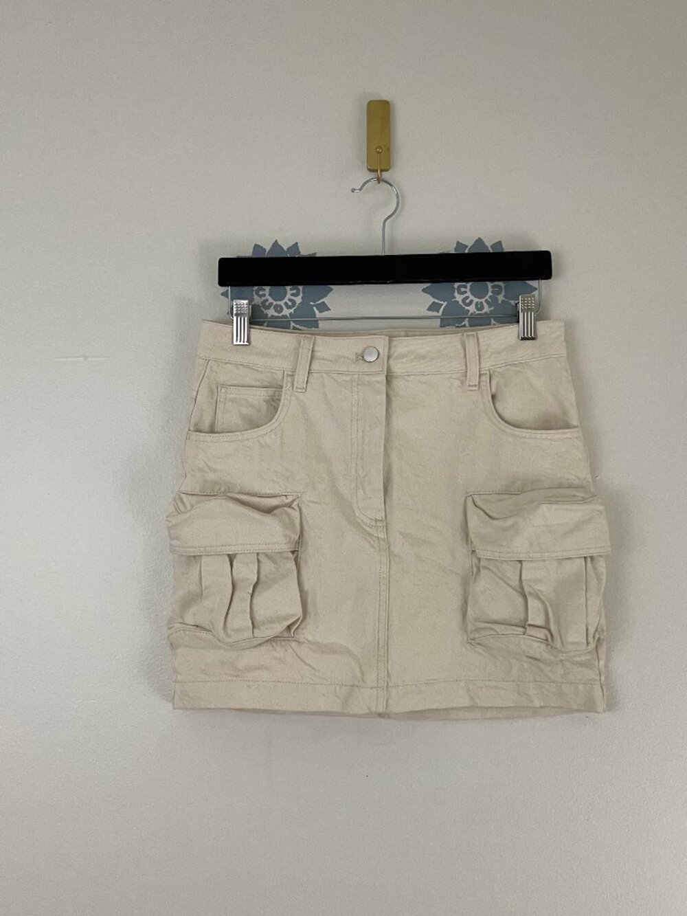 Anthropologie Pilcro Off White Denim Cargo Mini Skirt Size 6